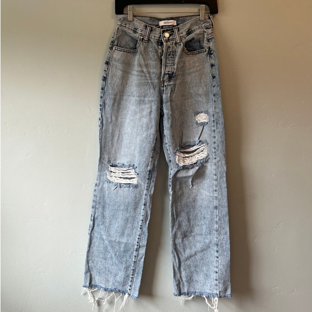 Zenana Acid-Wash Distressed Jeans